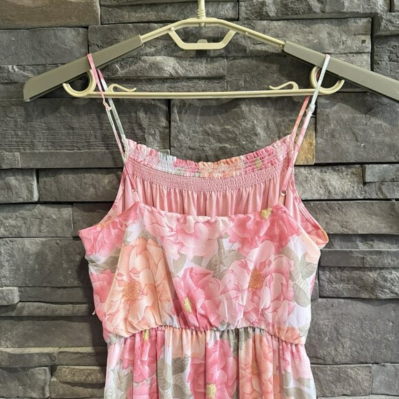 Altar’d State Tiered Maxi Floral Pink Dress Size Large NWT Coquette Slit Flowy - Picture 5 of 16